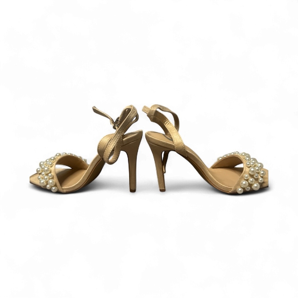 Romy Tan Sandals with Pearl Accents - Picture 2 of 2